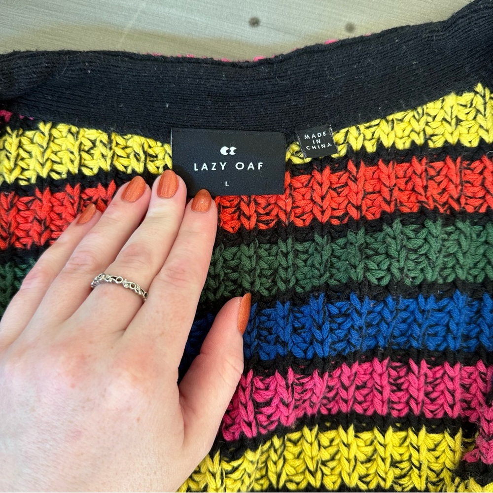 Lazy Oaf Rainbow Stripe Oversized Cardigan Sweater size Large - Picture 2 of 4